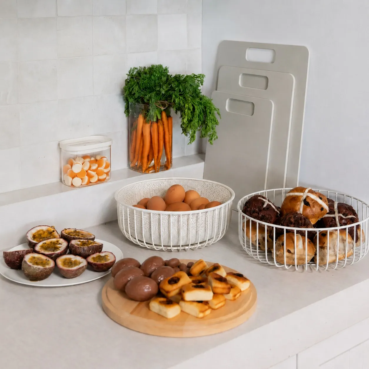 3-Piece Stackable Metal Fruit Basket Set with Wooden Lids