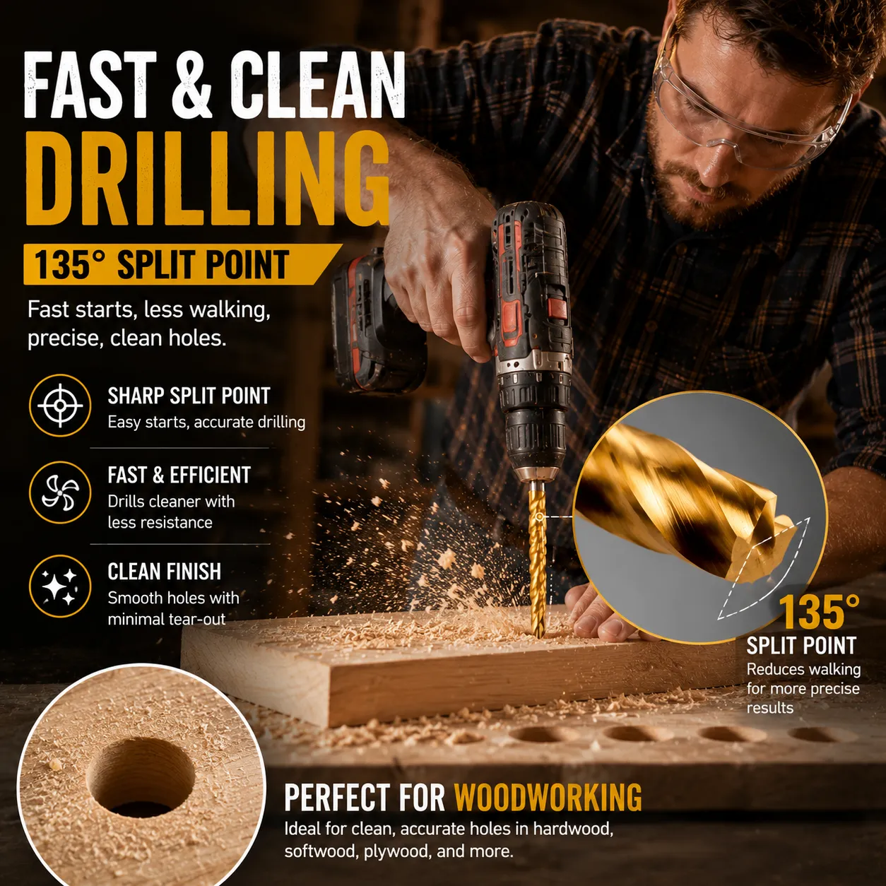 Titanbeschichtete HSS-Spiralbohrer – 5er-Set