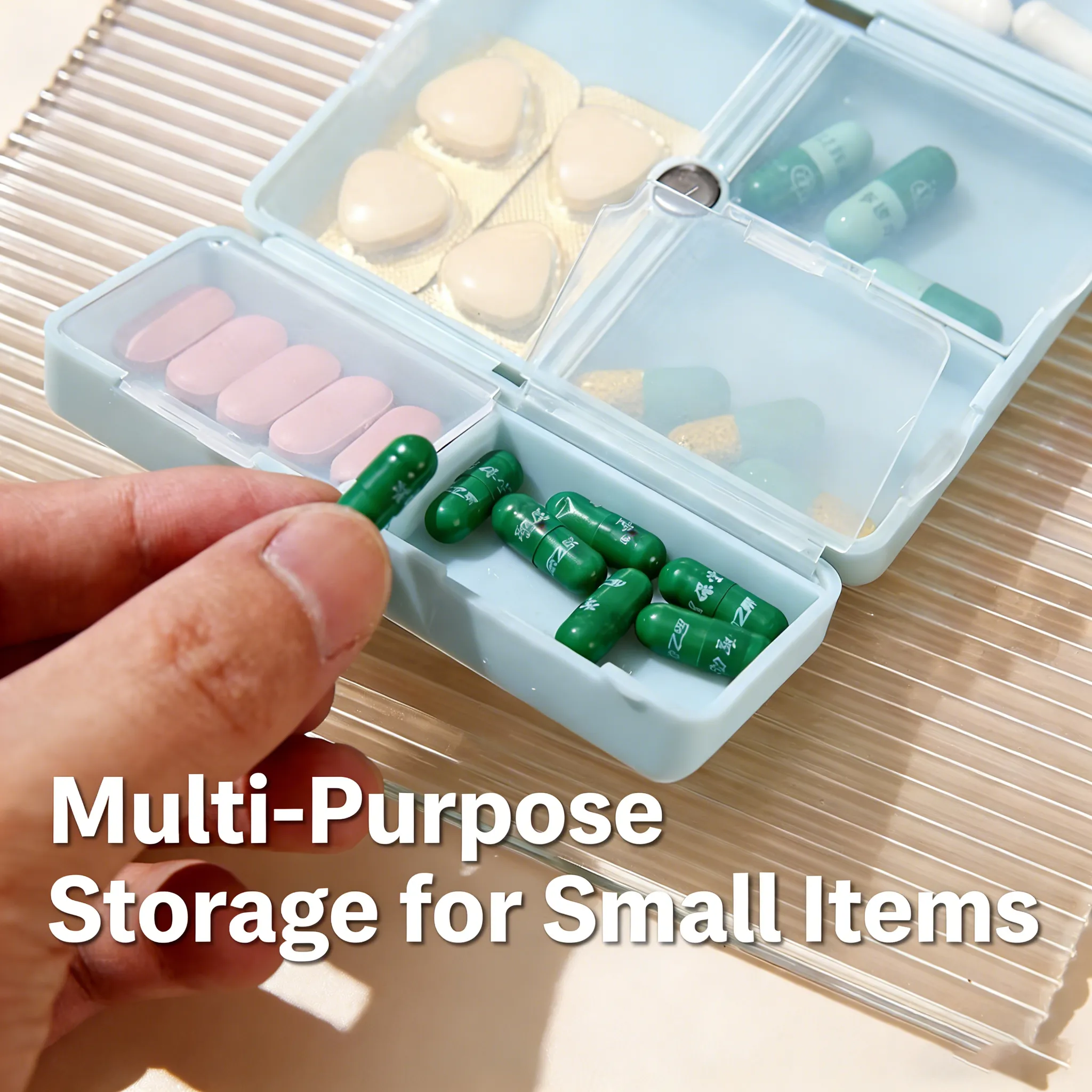 💊Weekly Magnetic Pill Organizer: Magnetic quick-access design that opens effortlessly without straining your fingers. 🧲