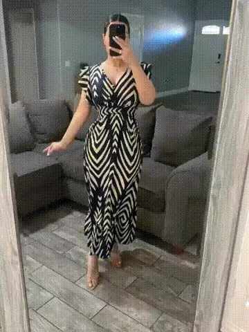 Elegantes Damen-Boho-Maxikleid mit V-Ausschnitt und Rüschenärmeln – ab 2 Stück versandkostenfrei – Produktansicht