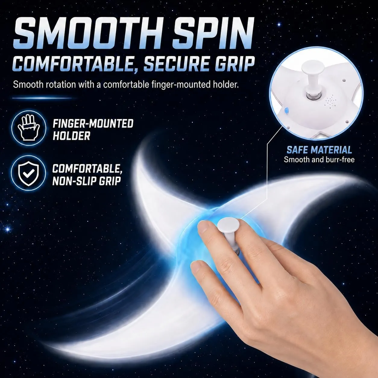 Finger-mounted holder and smooth spin