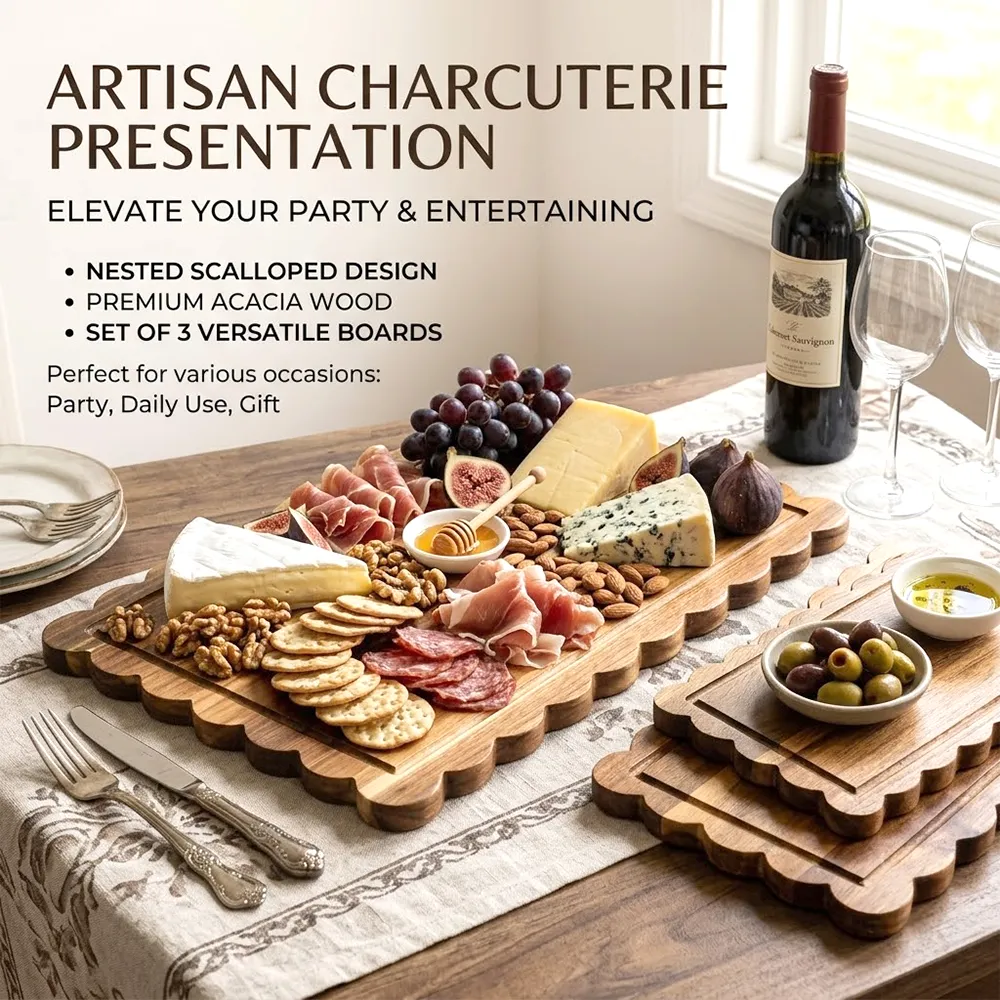 🌿3-Piece Acacia Wood Fan-Shaped Cutting Board Set