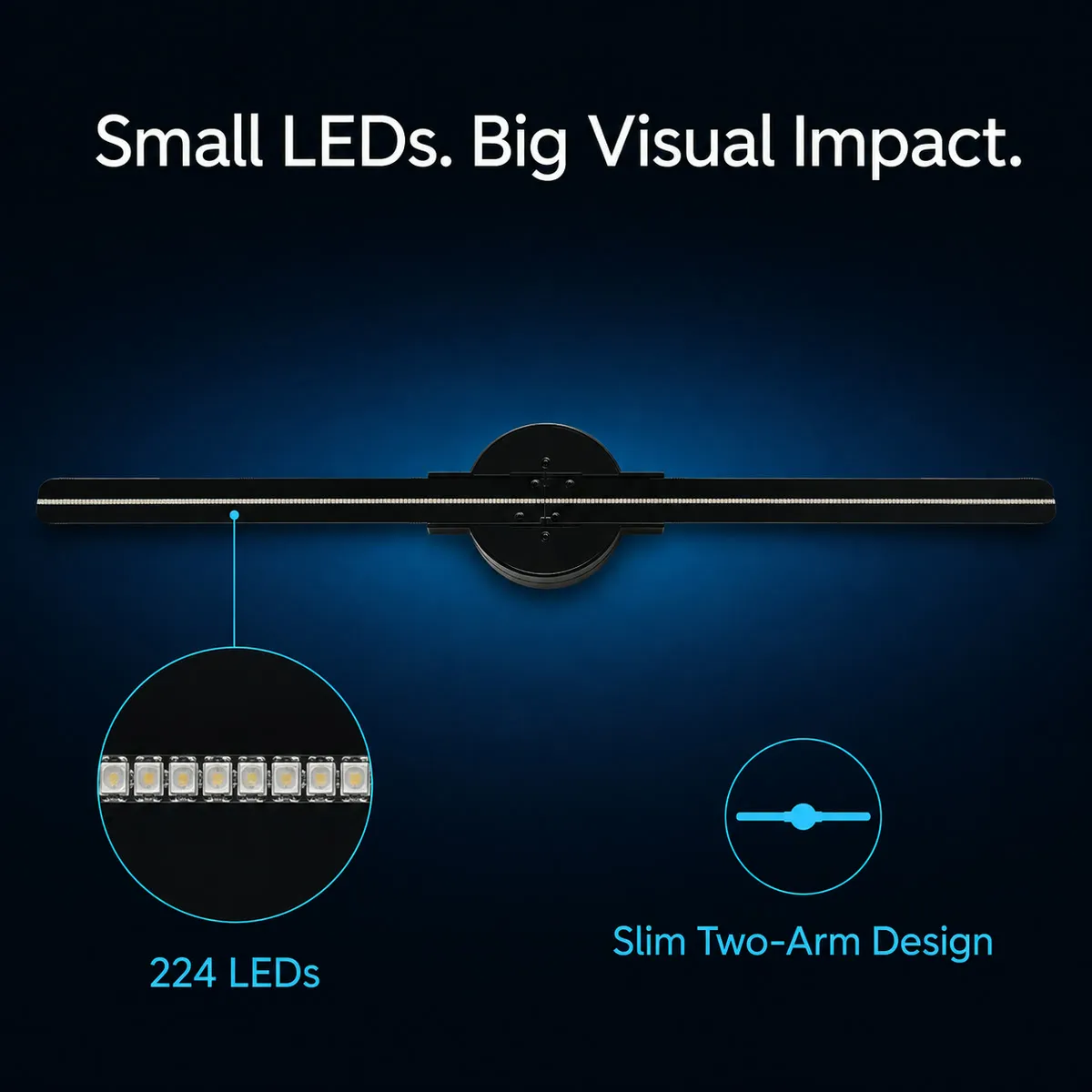 Two-arm fan construction and LED detail