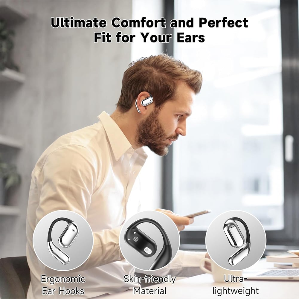 Smarte offene Bluetooth-5.4-Kopfhörer mit KI-Echtzeitübersetzung in 144 Sprachen