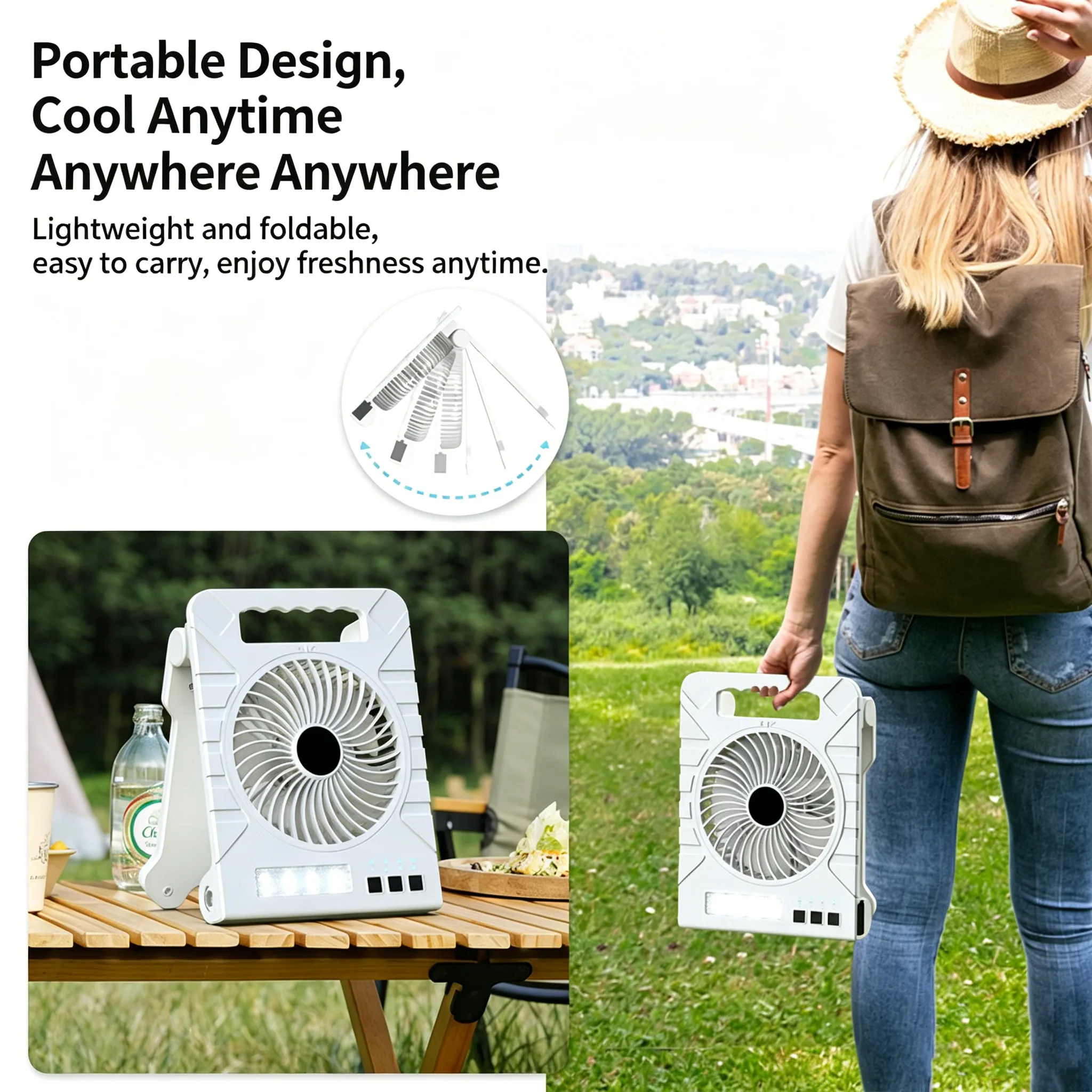 🌬️3-in-1 Solar LED Fan with Power Bank