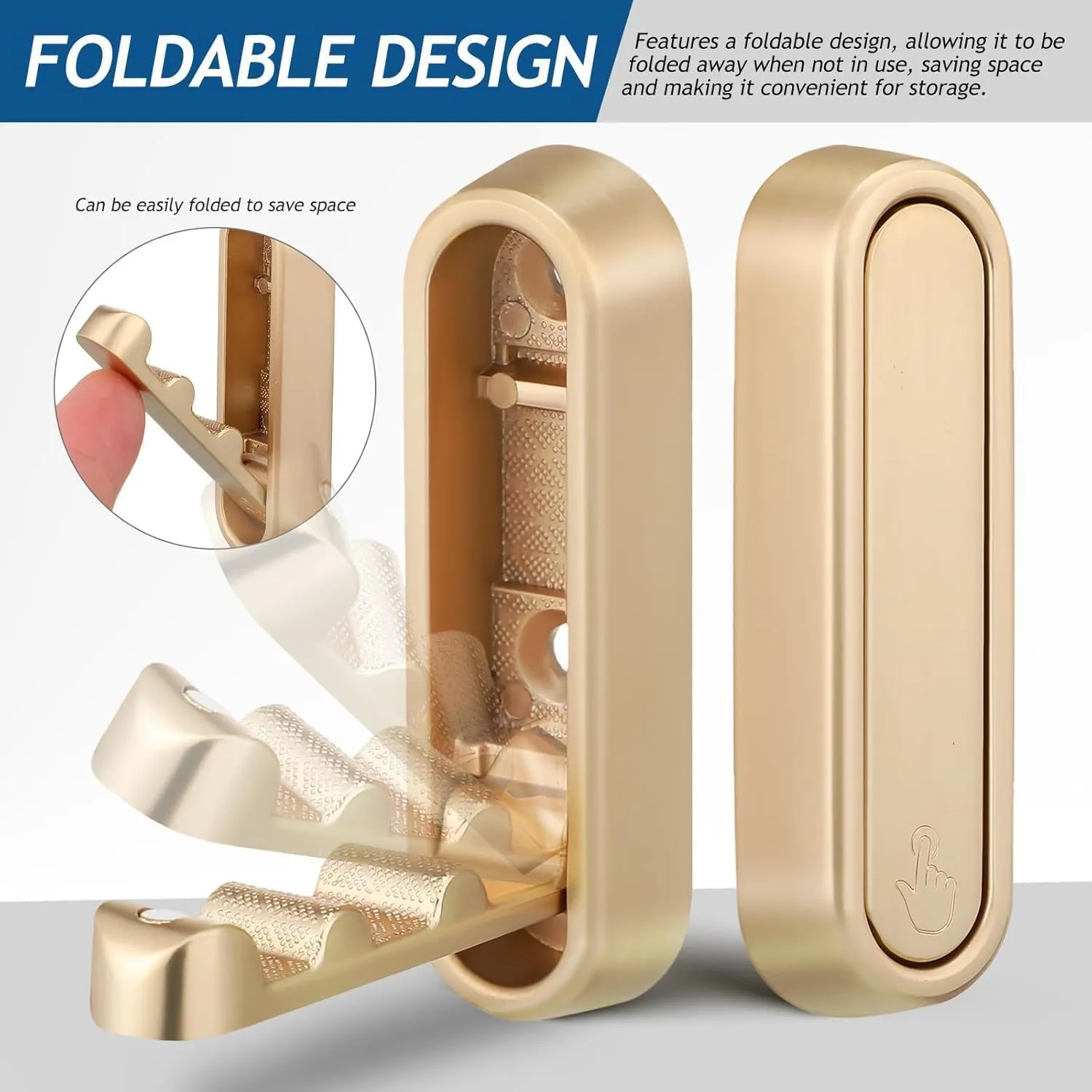 Gold wall hook shown folded closed and opened