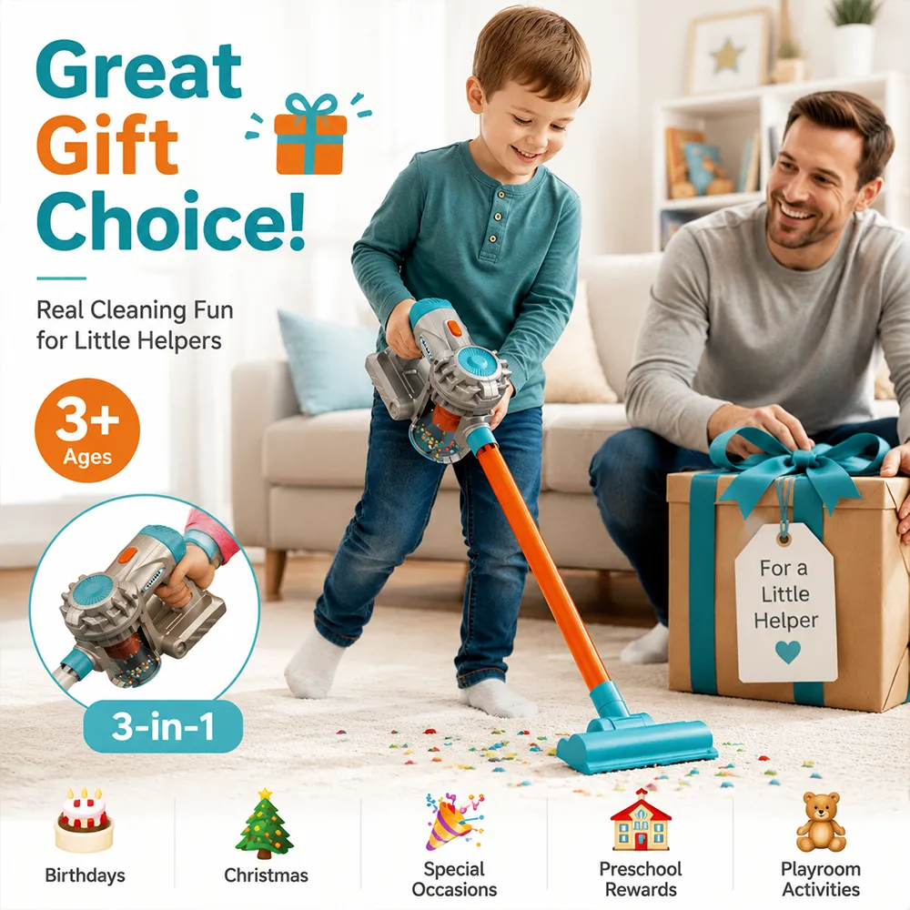 🧸3-in-1 Kids Toy Vacuum Cleaner – Realistic Cleaning Fun for Little Helpers