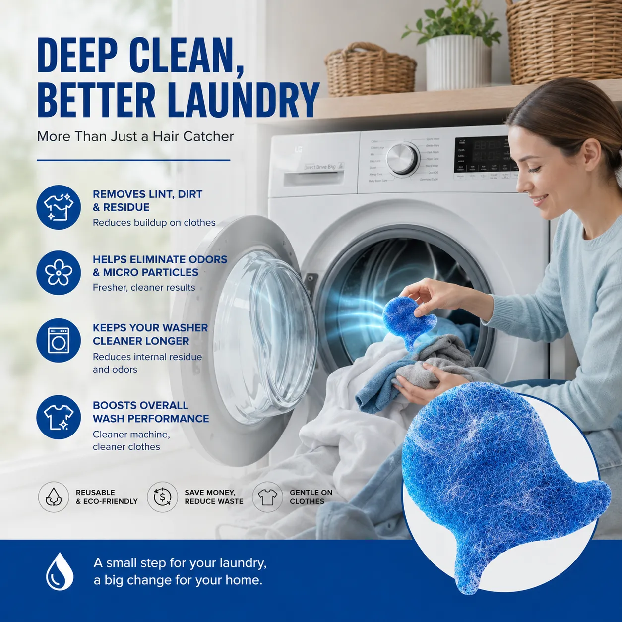 🧺 Reusable Laundry Hair Catcher