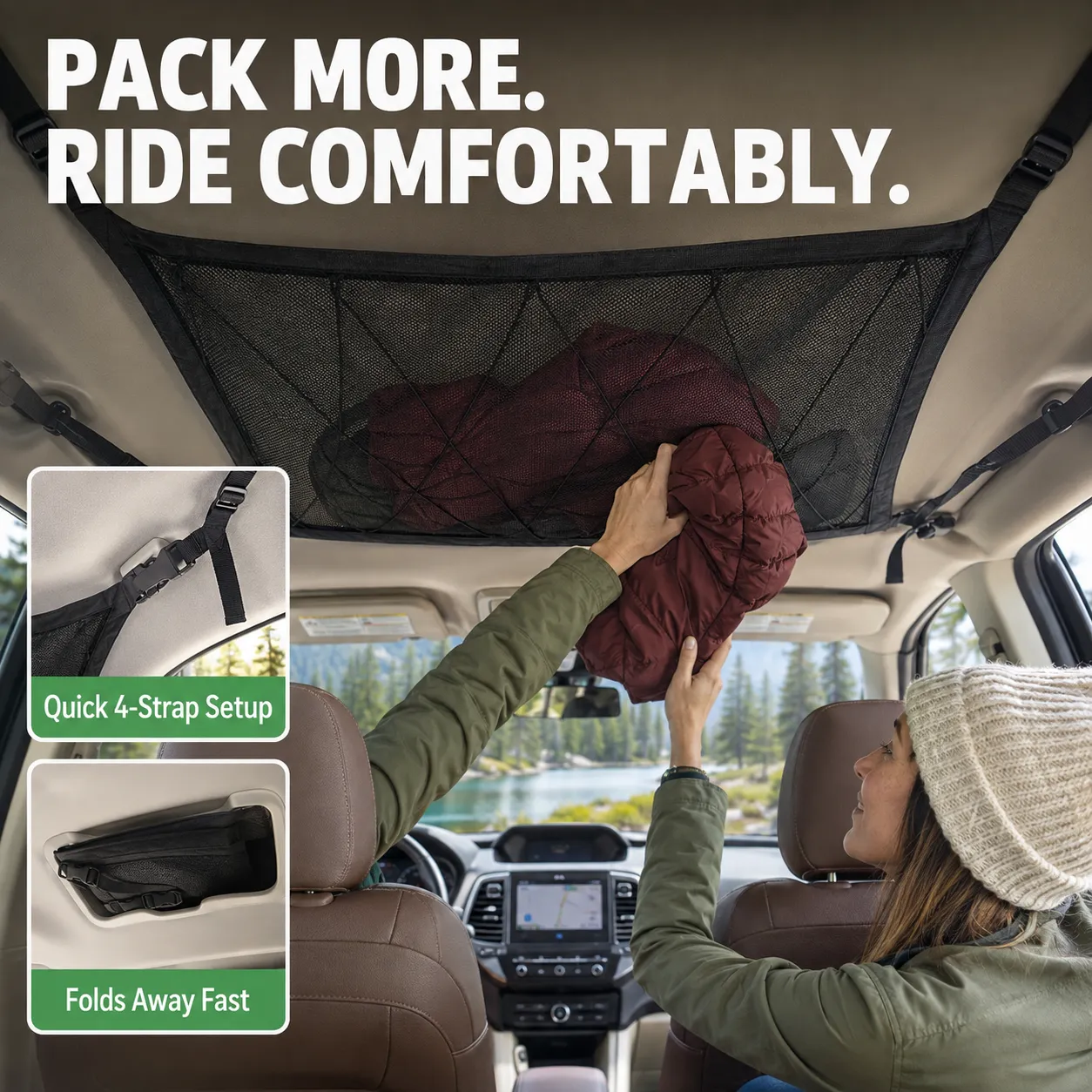 Car Ceiling Cargo Net — Overhead Storage Organizer
