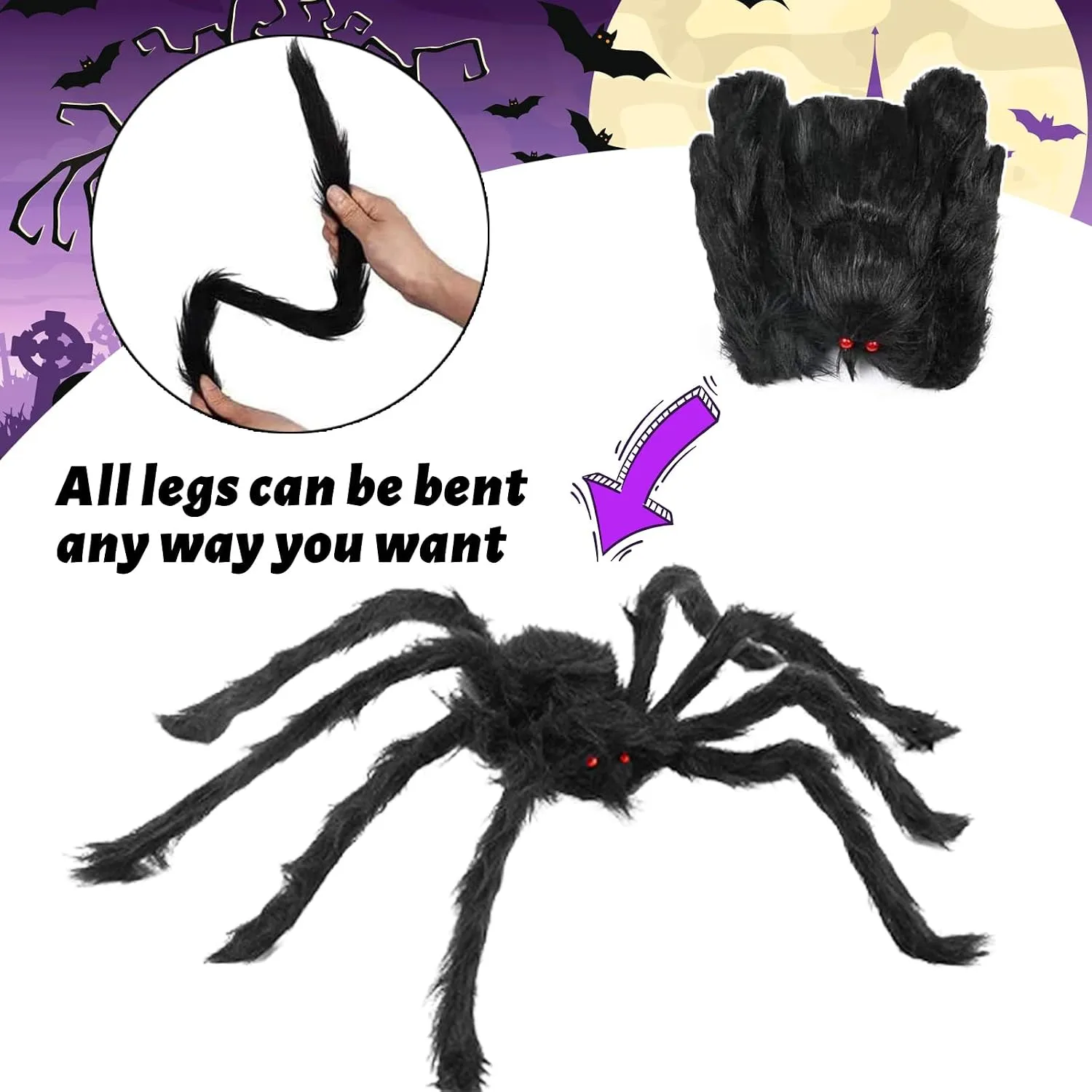250-LED Purple & Orange Spider Web Lights with Giant Furry Spider