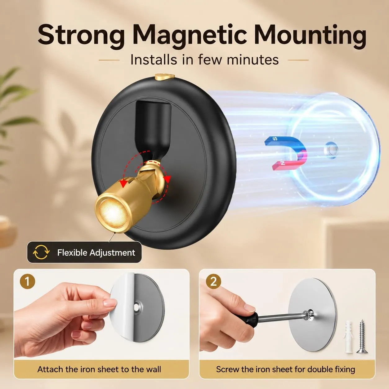 Magnetic spotlight mounting plate installation options