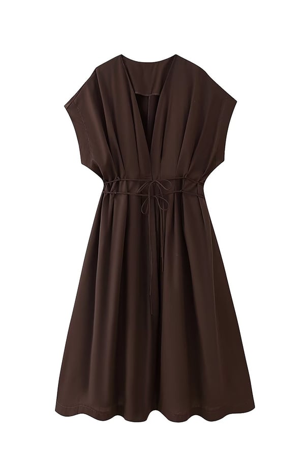 Plissiertes Midikleid mit kurzen Ärmeln und Taschen