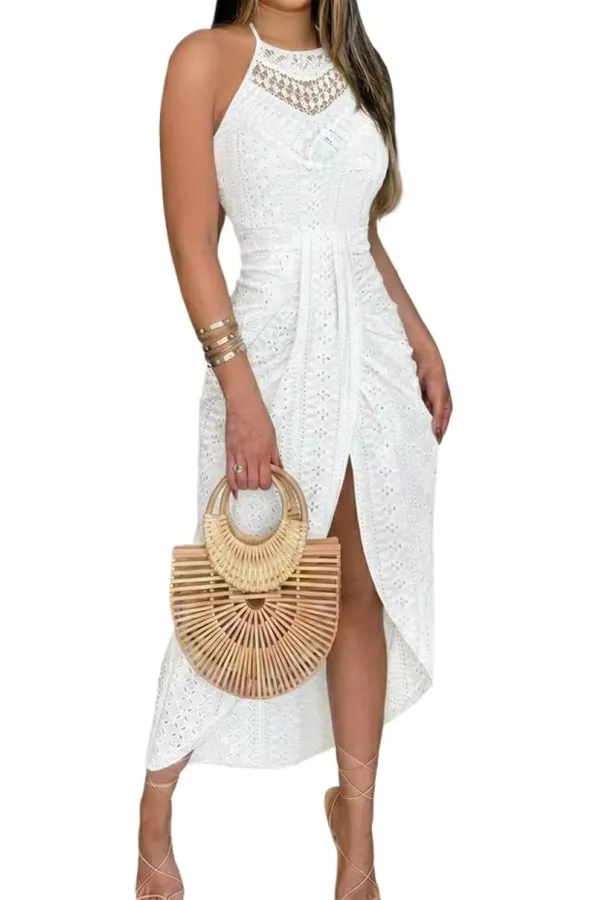 Women’s Summer Halter Maxi Dress with Side Slit