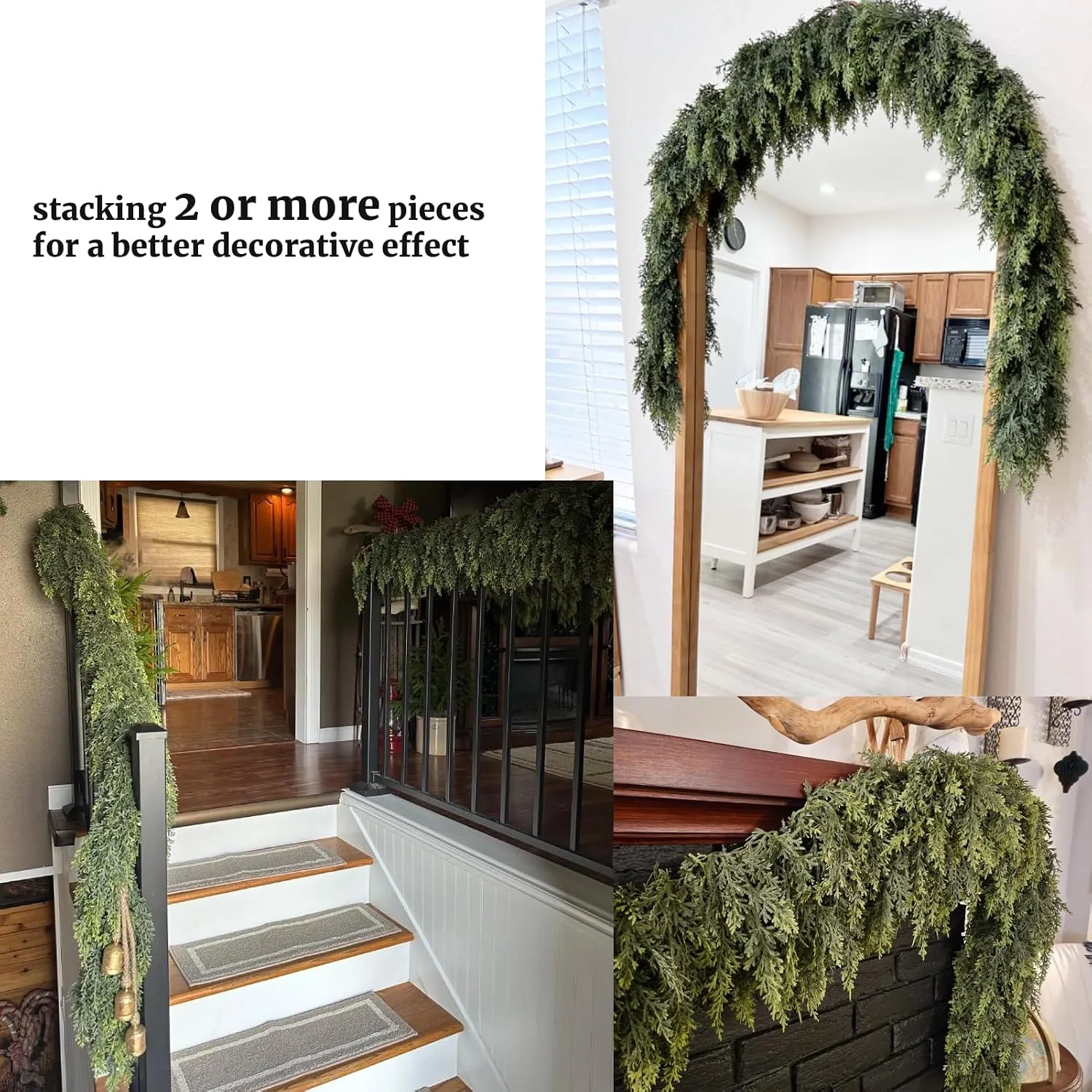 Several ways to display faux cedar garland
