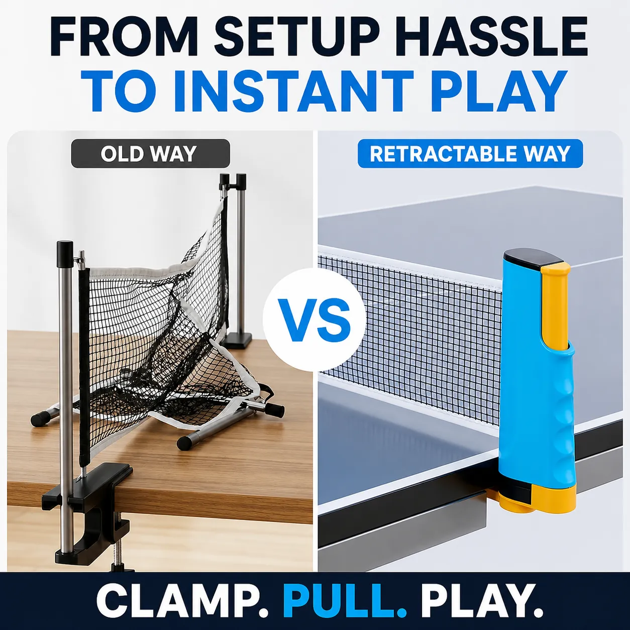 Instant-Play Retractable Table Tennis Net