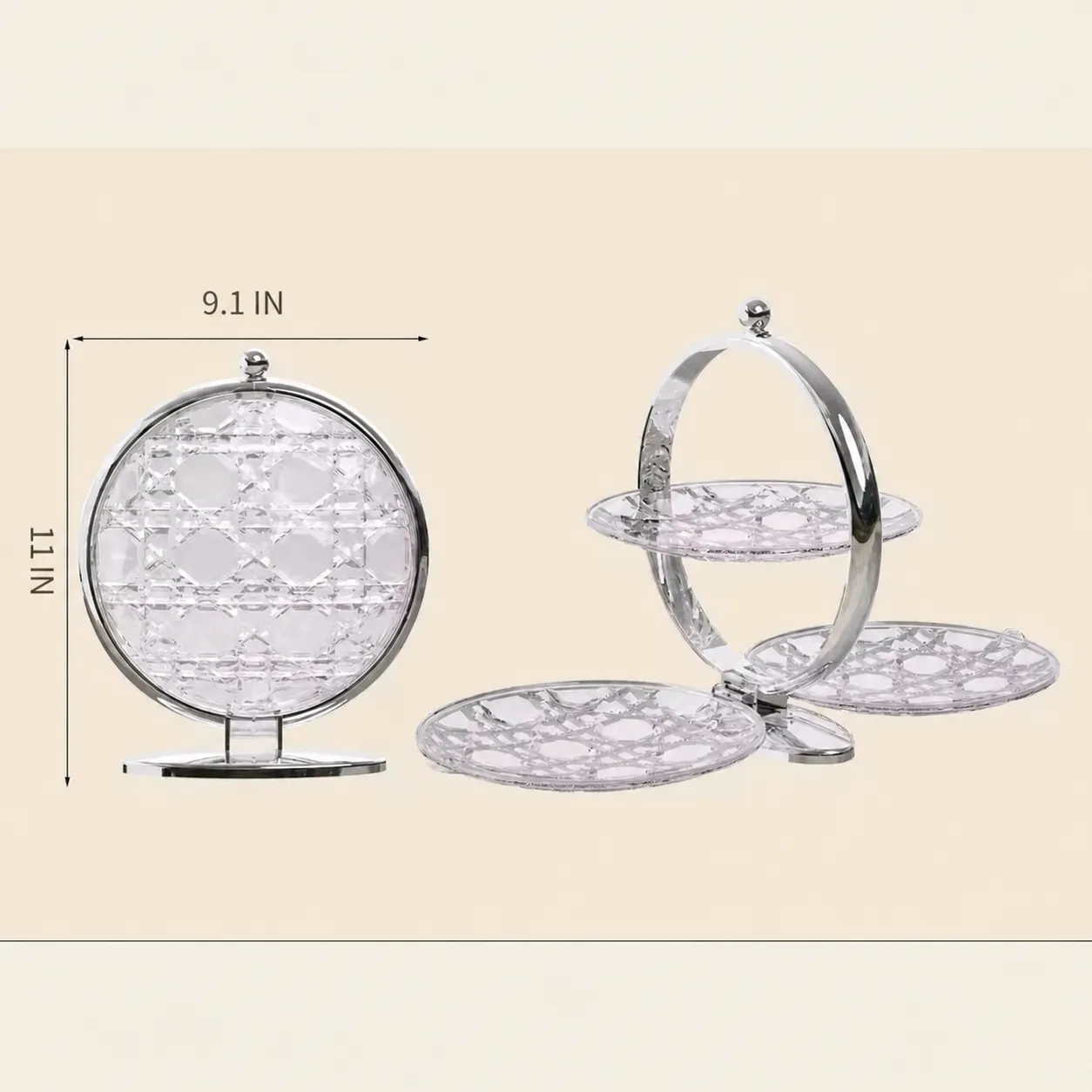 Serving stand dimensions approximately 9.1 inches wide and 11 inches high