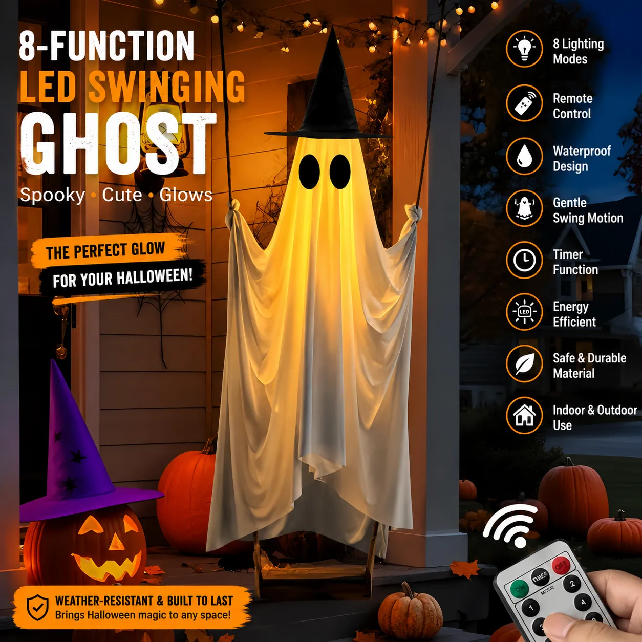 👻Hanging Swing Ghost LED Halloween Decoration