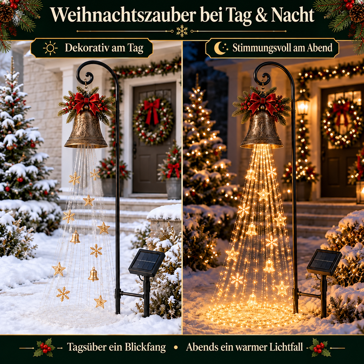 🔔 Solar-Weihnachtsglocke mit warmweißem Lichtfall 🎄