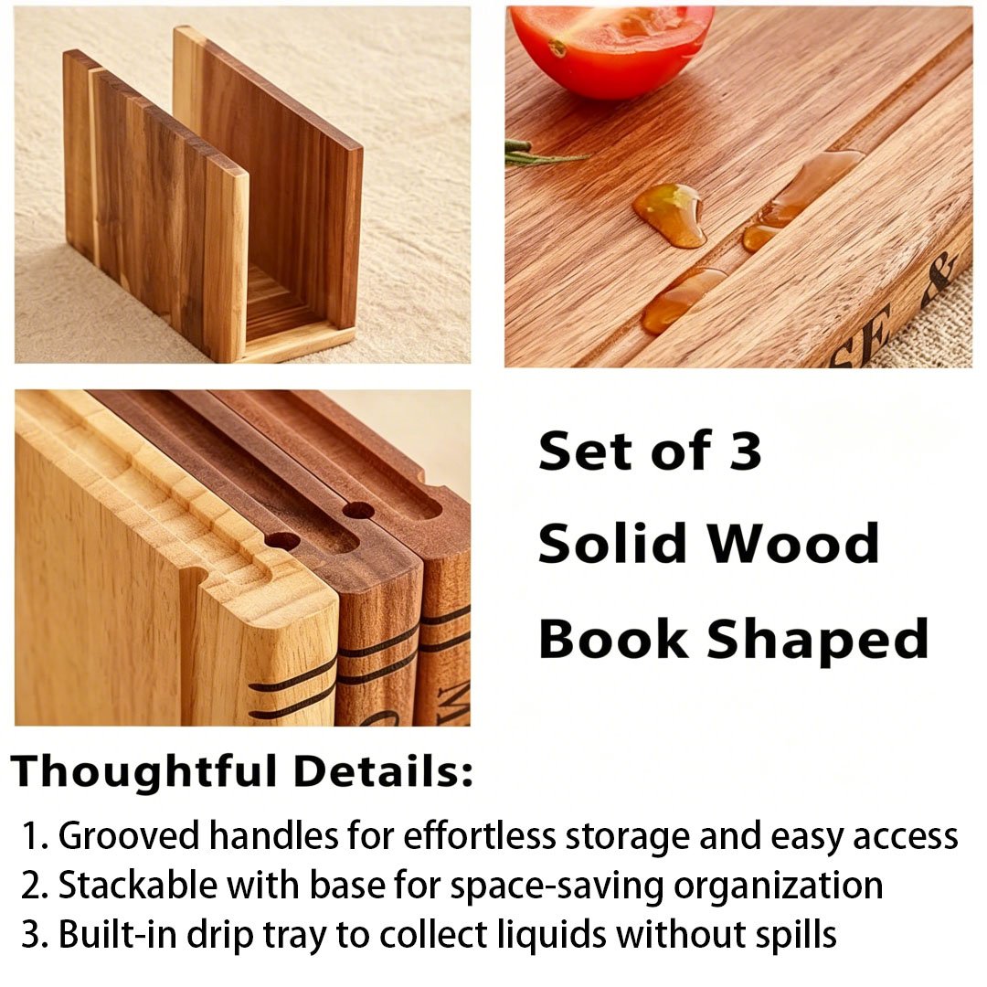 Dickes Holz-Schneidebrettset – 3-teilig
