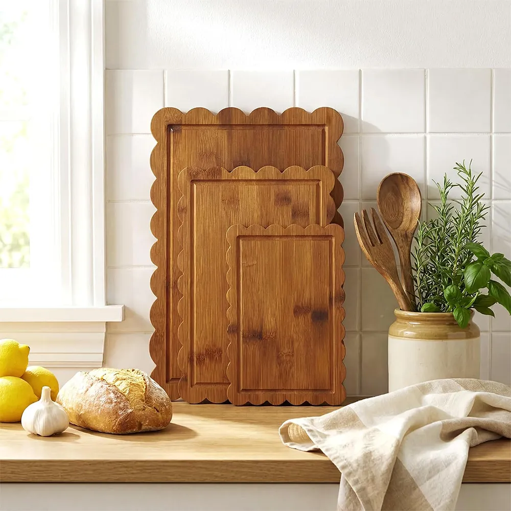 🌿3-Piece Acacia Wood Fan-Shaped Cutting Board Set