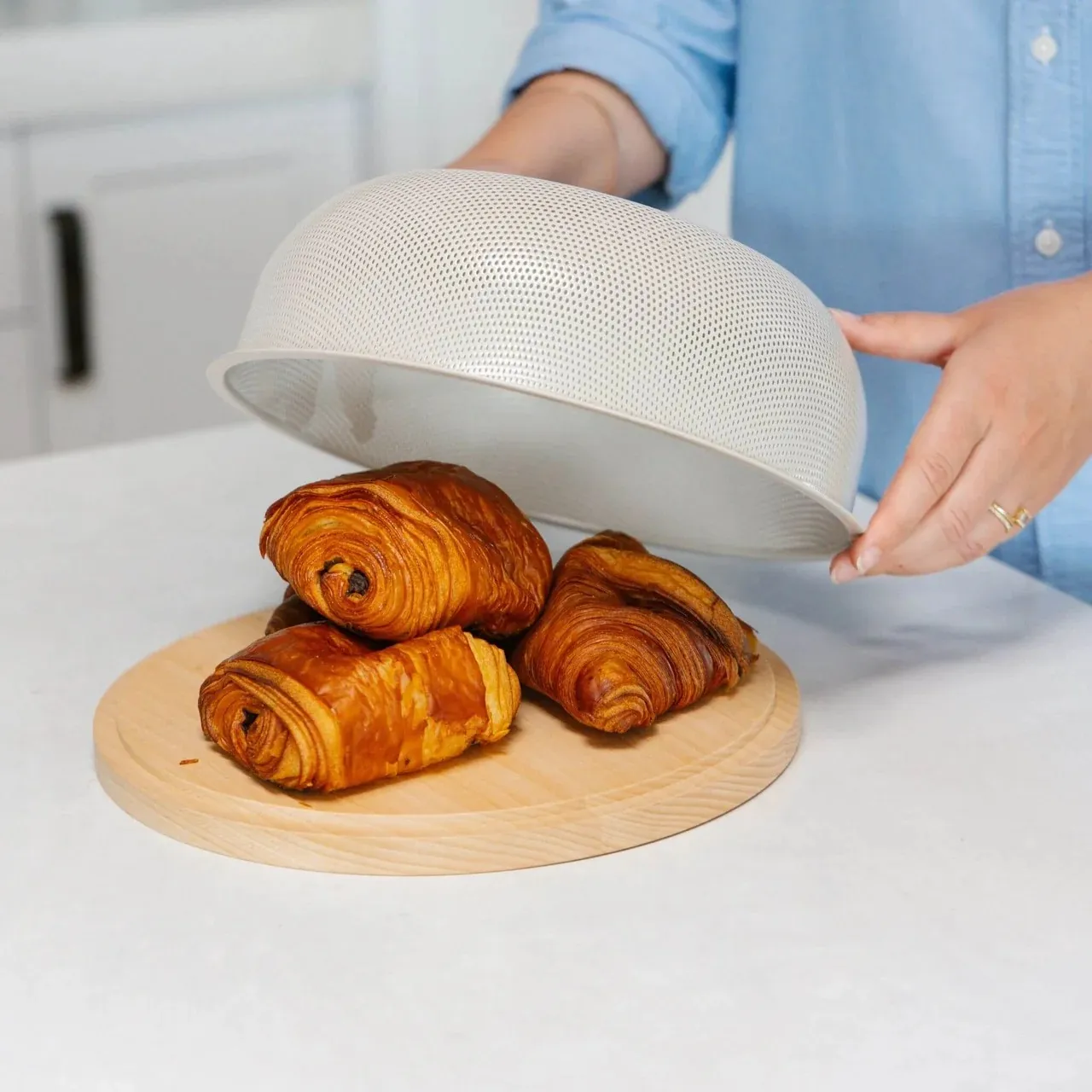 3-Piece Stackable Metal Fruit Basket Set with Wooden Lids