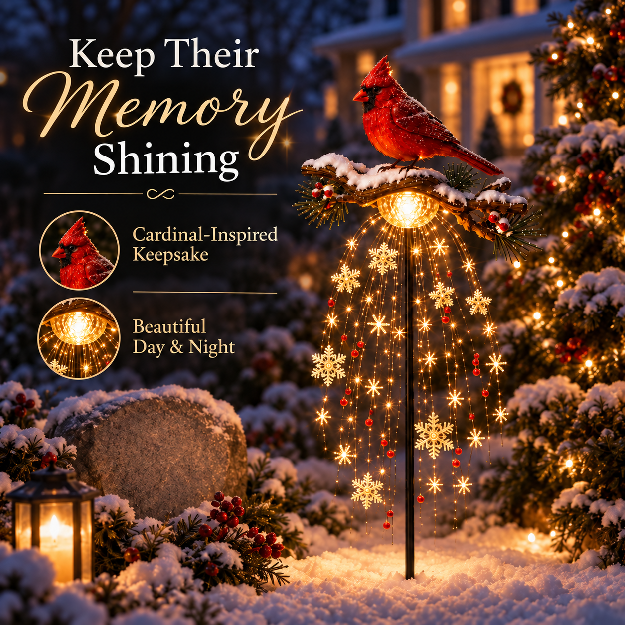Beleuchteter Cardinal Memory Fountain Weihnachts-Gartenstecker