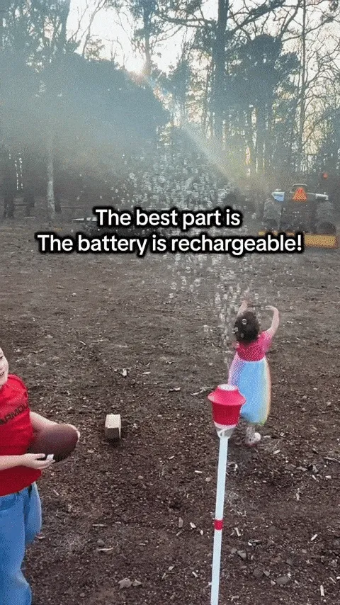 Portable bubble machine with LED lights in action