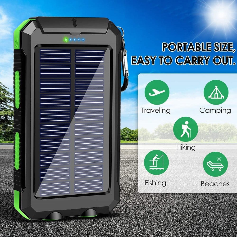 Solar-Powerbank mit kabellosem Laden für unterwegs