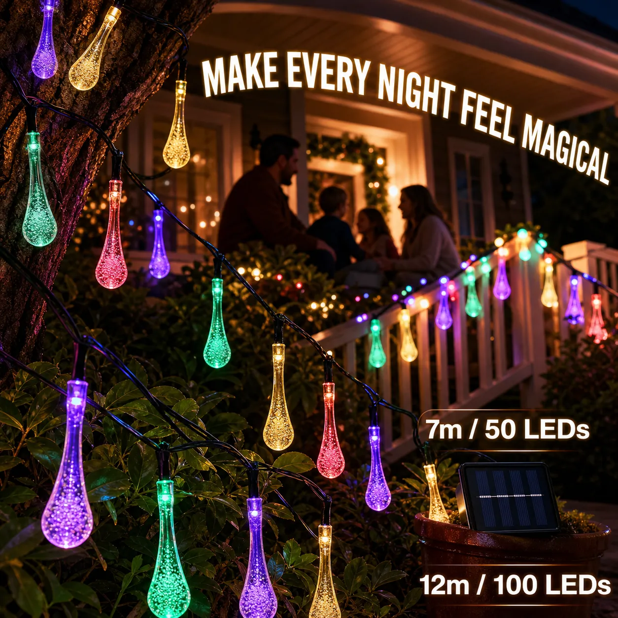 GlowDrop 8-Mode Solar Waterdrop String Lights