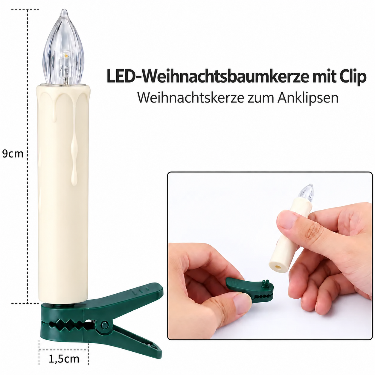 Flammenlose LED-Weihnachtsbaumkerzen mit Clip und Fernbedienung – 10er-Set