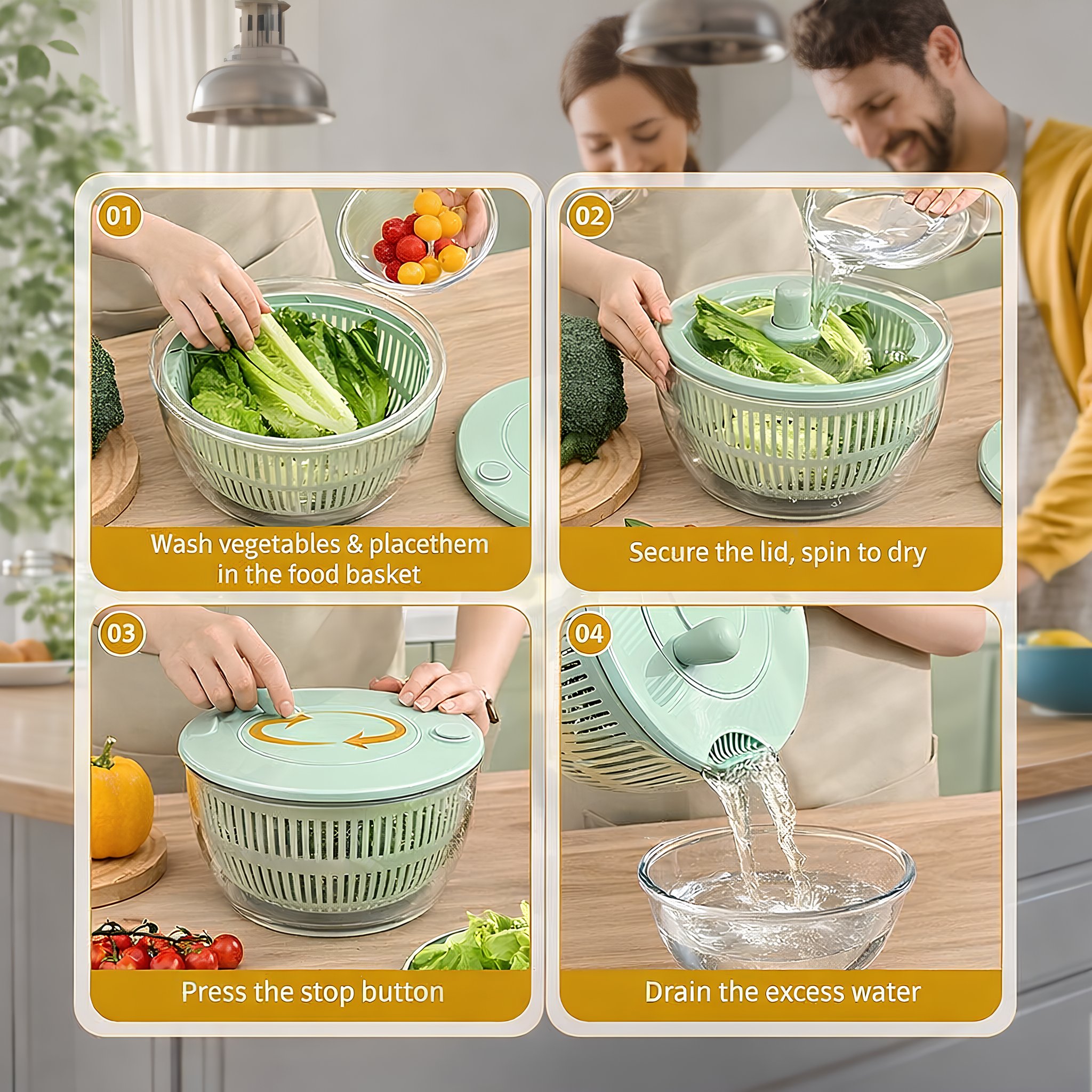 Salatschleuderset mit großem Fassungsvermögen und Mehrklingen-Zubereitungssystem