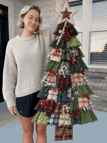 Patchwork Christmas tree kit being assembled and displayed