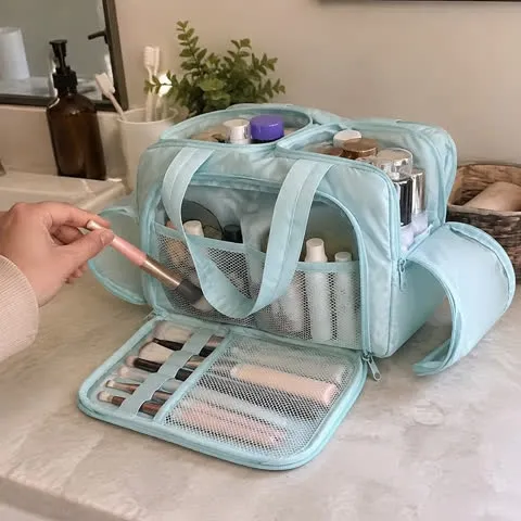 Mint Blue organizer on a customer's bathroom counter