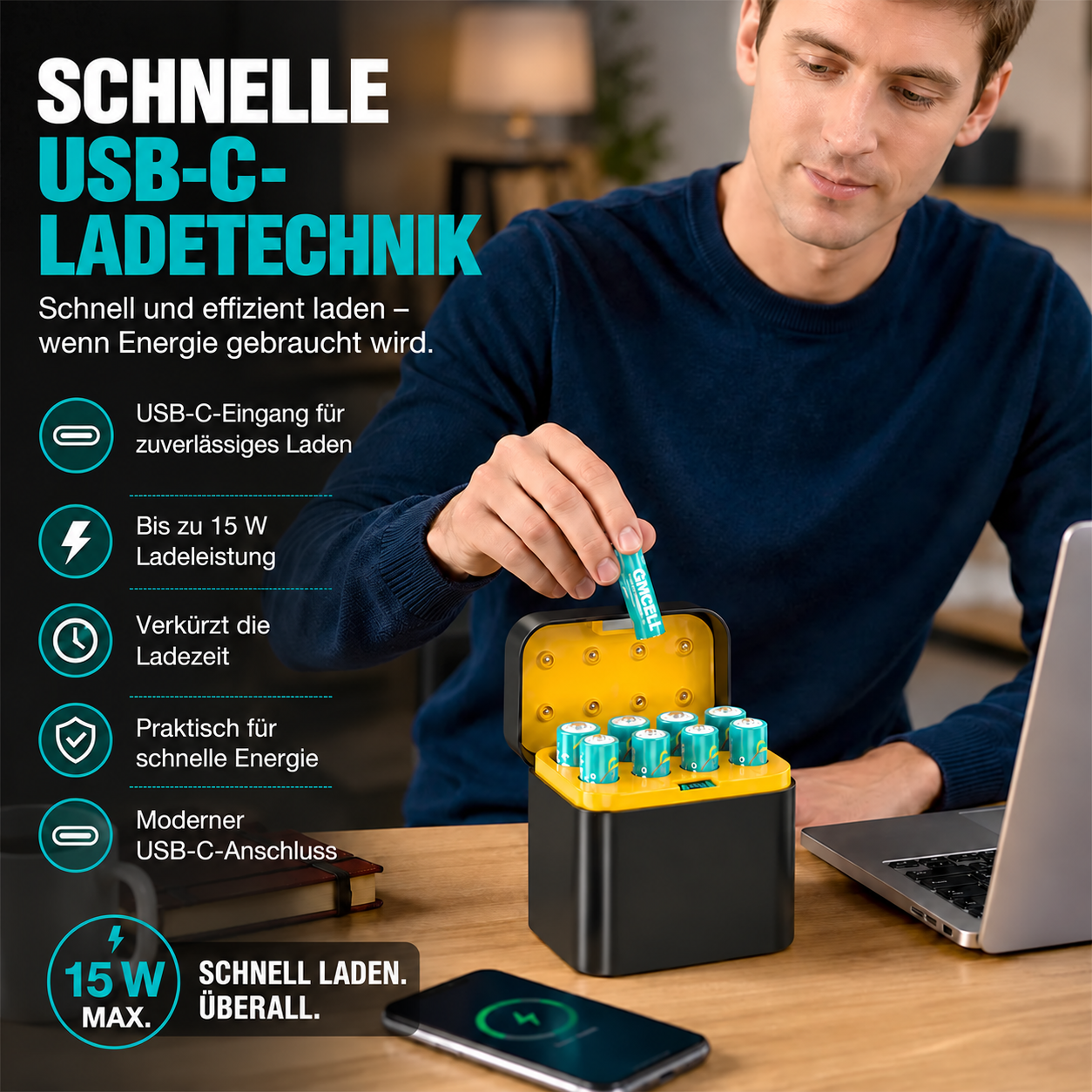 🔋 Tragbares intelligentes 8-Schacht-Akkuladegerät