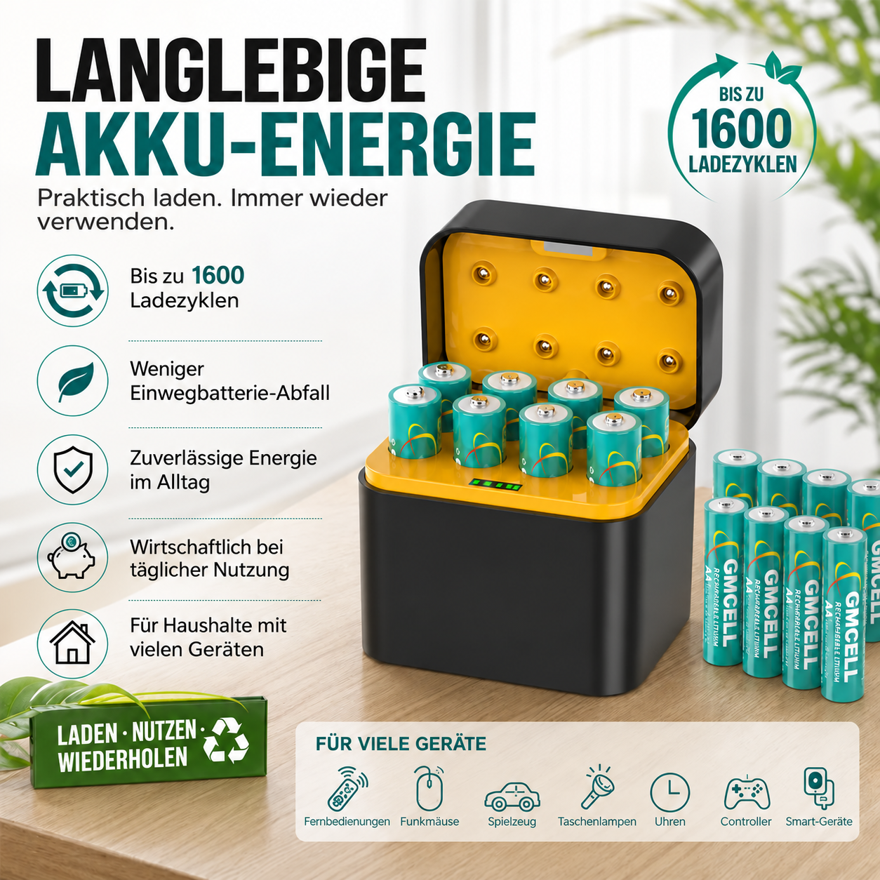 🔋 Tragbares intelligentes 8-Schacht-Akkuladegerät