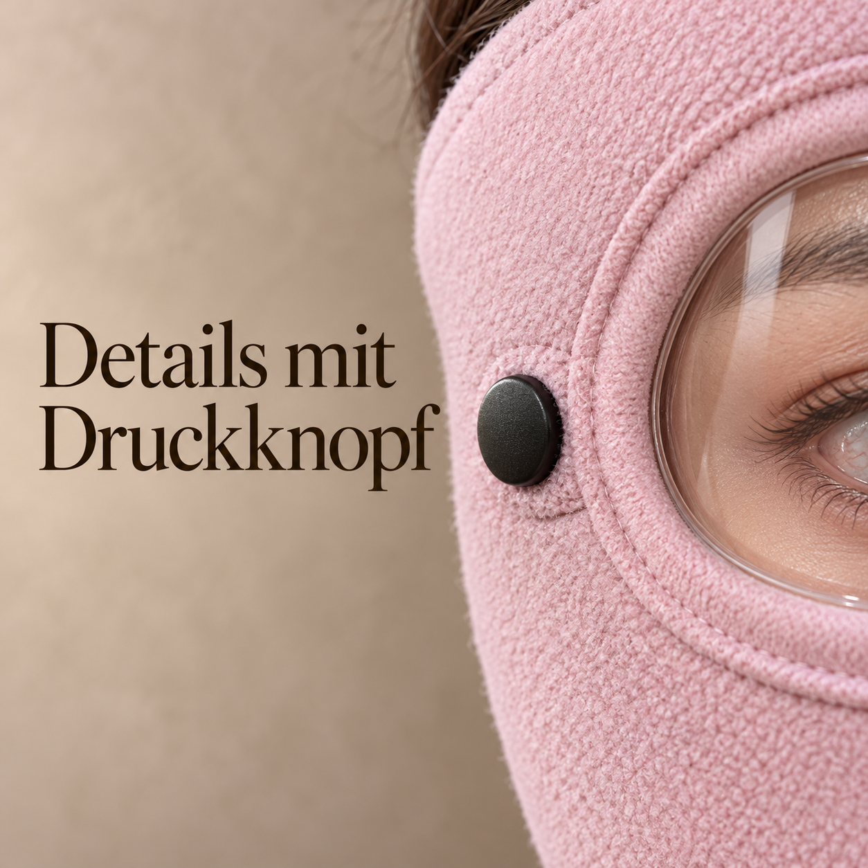 Nahaufnahme des seitlichen Druckknopfs und der Einfassung