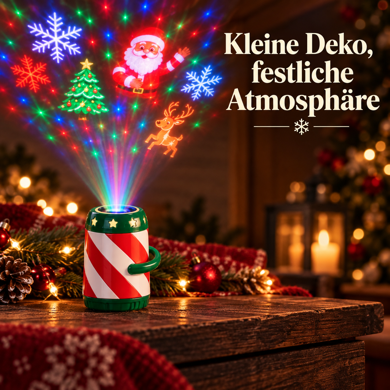 Weihnachtsprojektor im rot-weißen Design