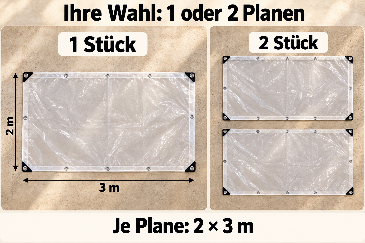 Transparente Schutzplane für freie Sicht bei Wind und Regen