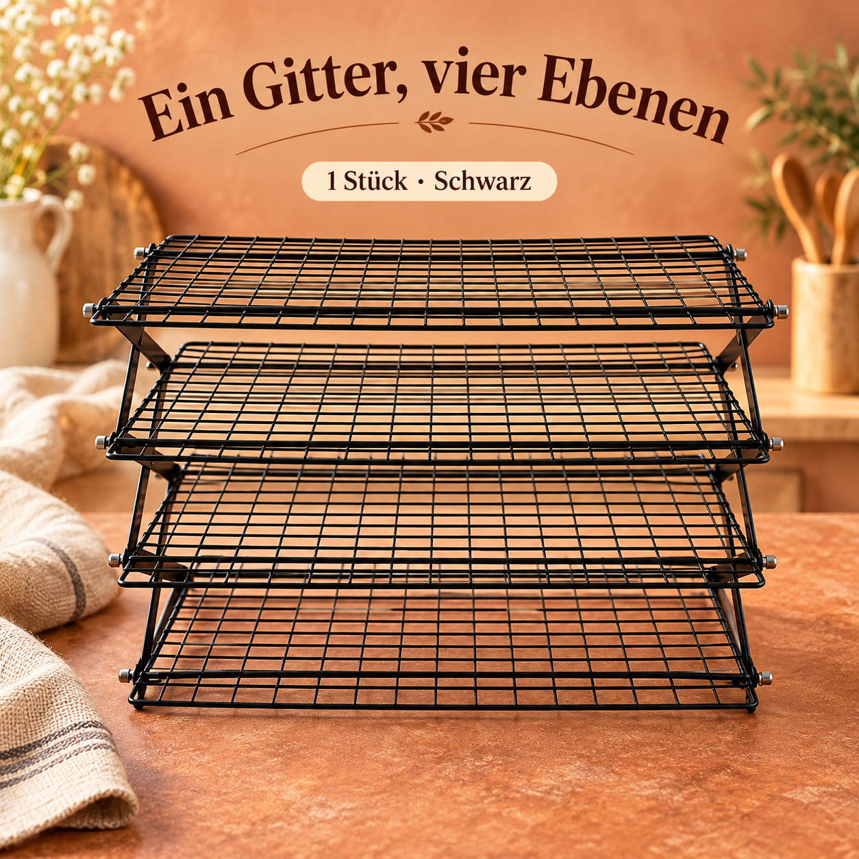 Vierstöckiges Abkühlgitter für mehr Platz beim Backen
