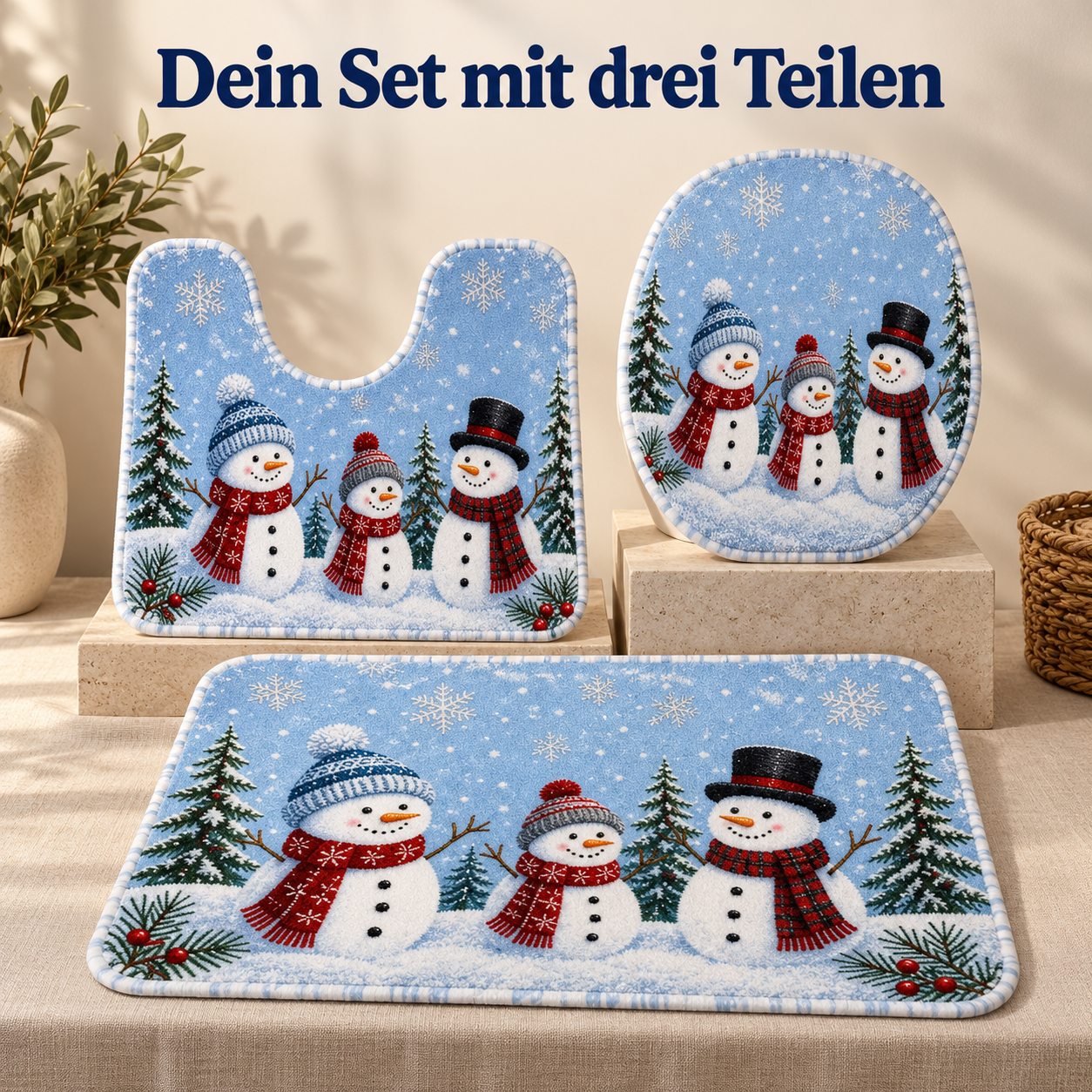 3-teiliges WC-Dekoset für ein gemütliches Winterbad