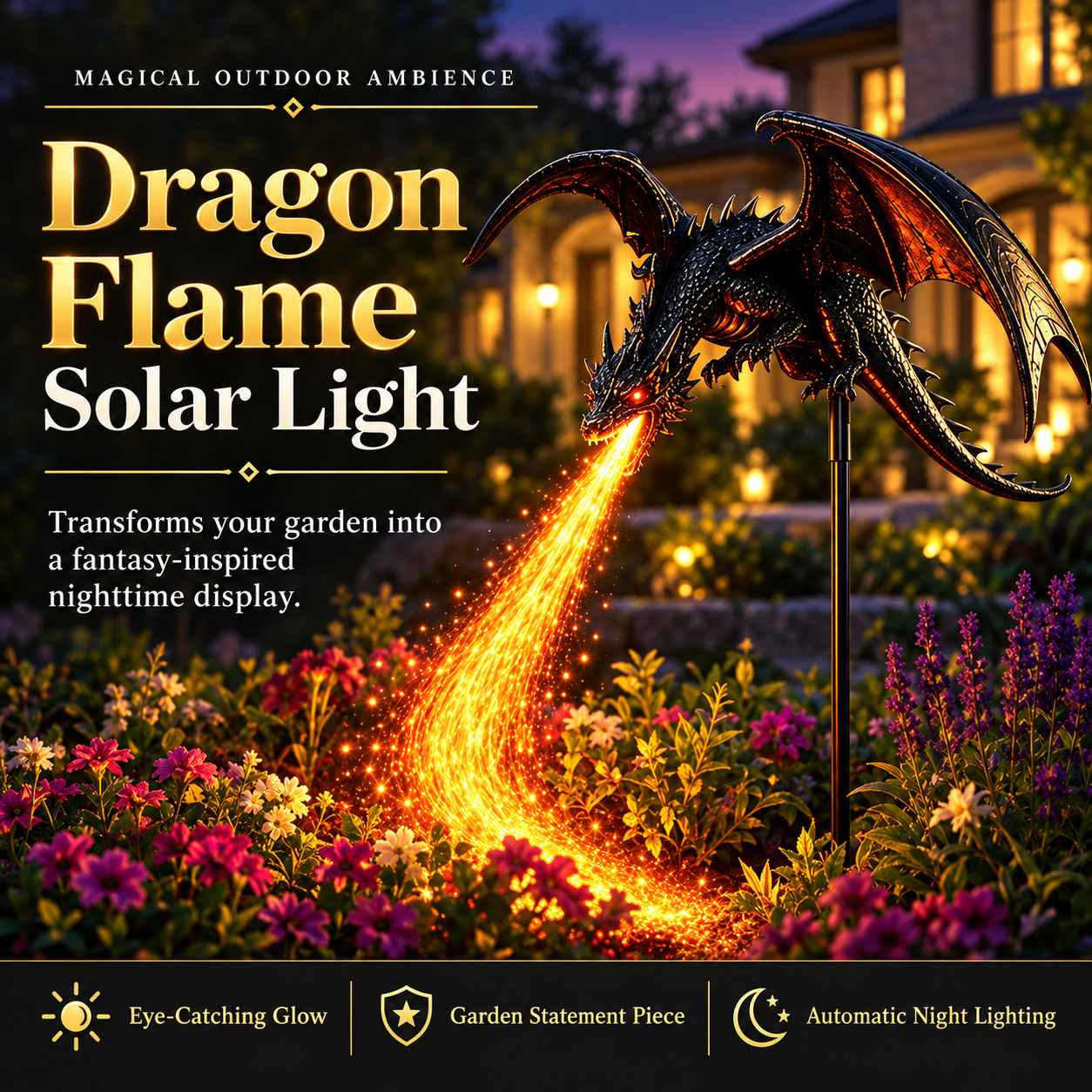 Solar-Drachen-Gartenstecker mit Feuerspeieffekt für Halloween
