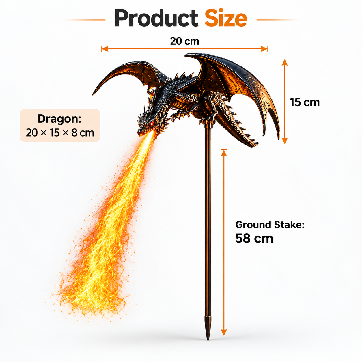 Solar-Drachen-Gartenstecker mit Feuerspeieffekt für Halloween