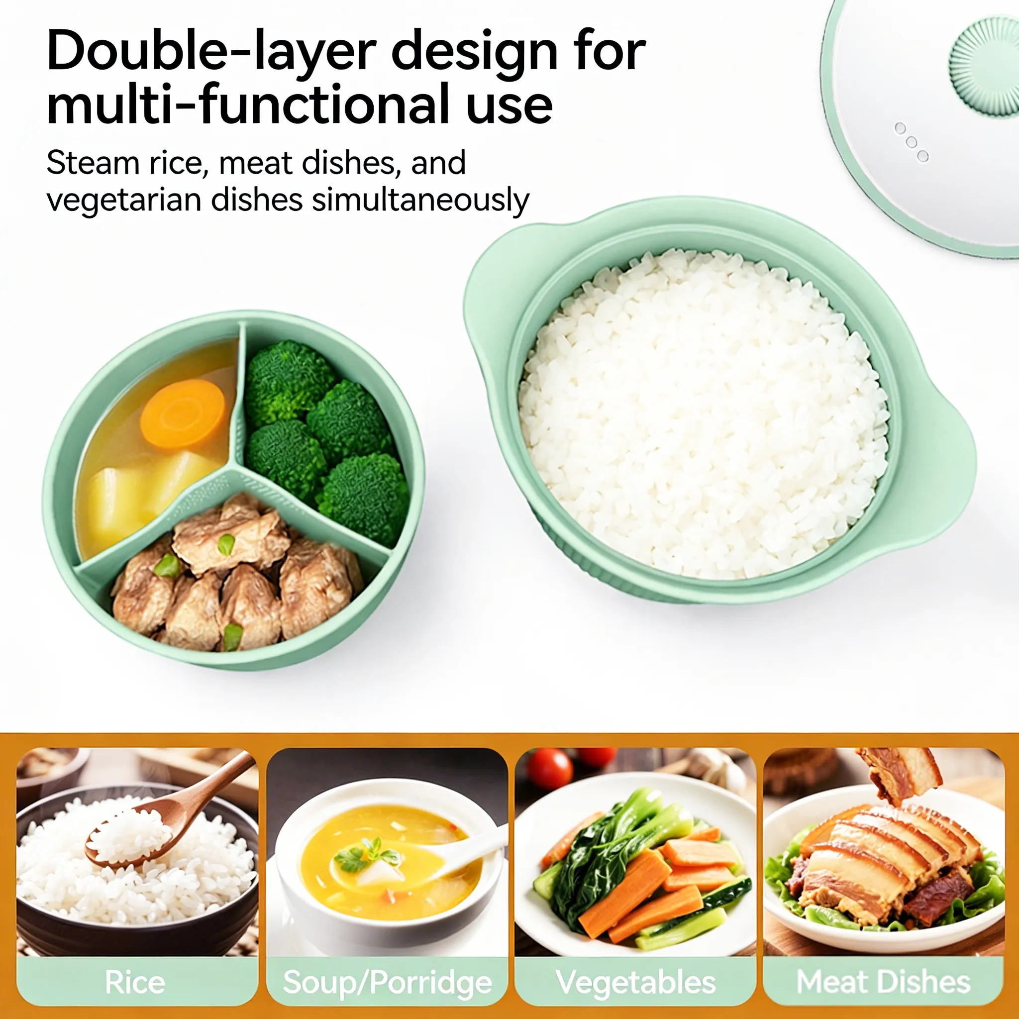 🍲Silicone Steamer Pot: Cook healthy, nutrient-rich meals in minutes using your microwave or oven.