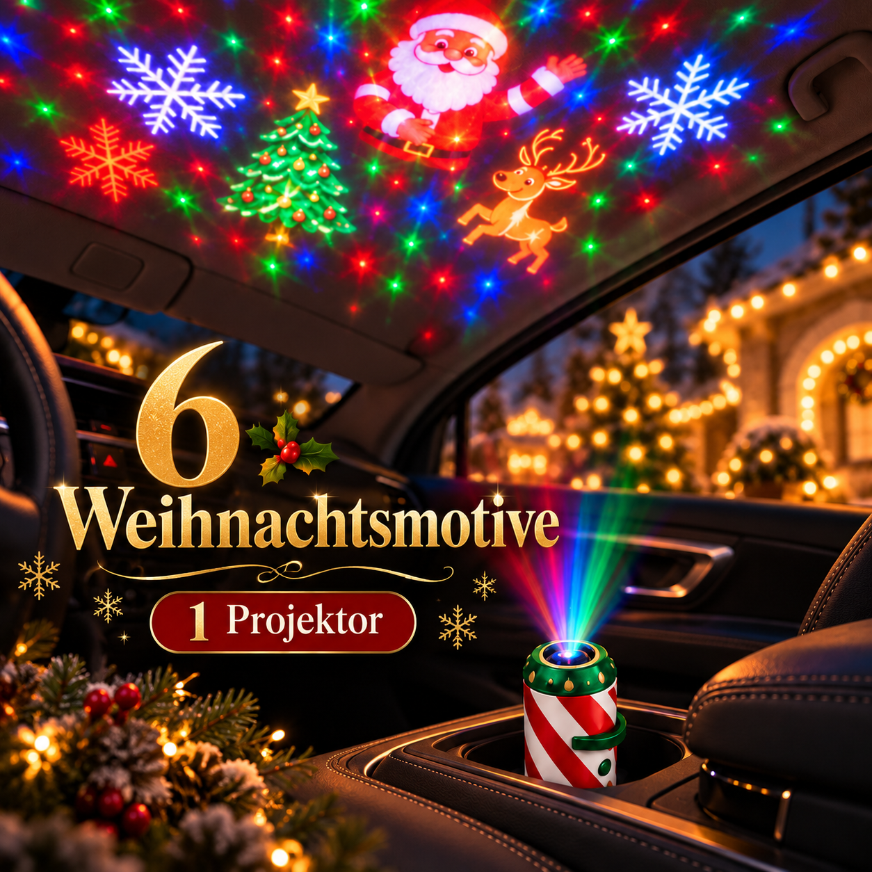 Weihnachtsprojektor fürs Auto für festliche Momente