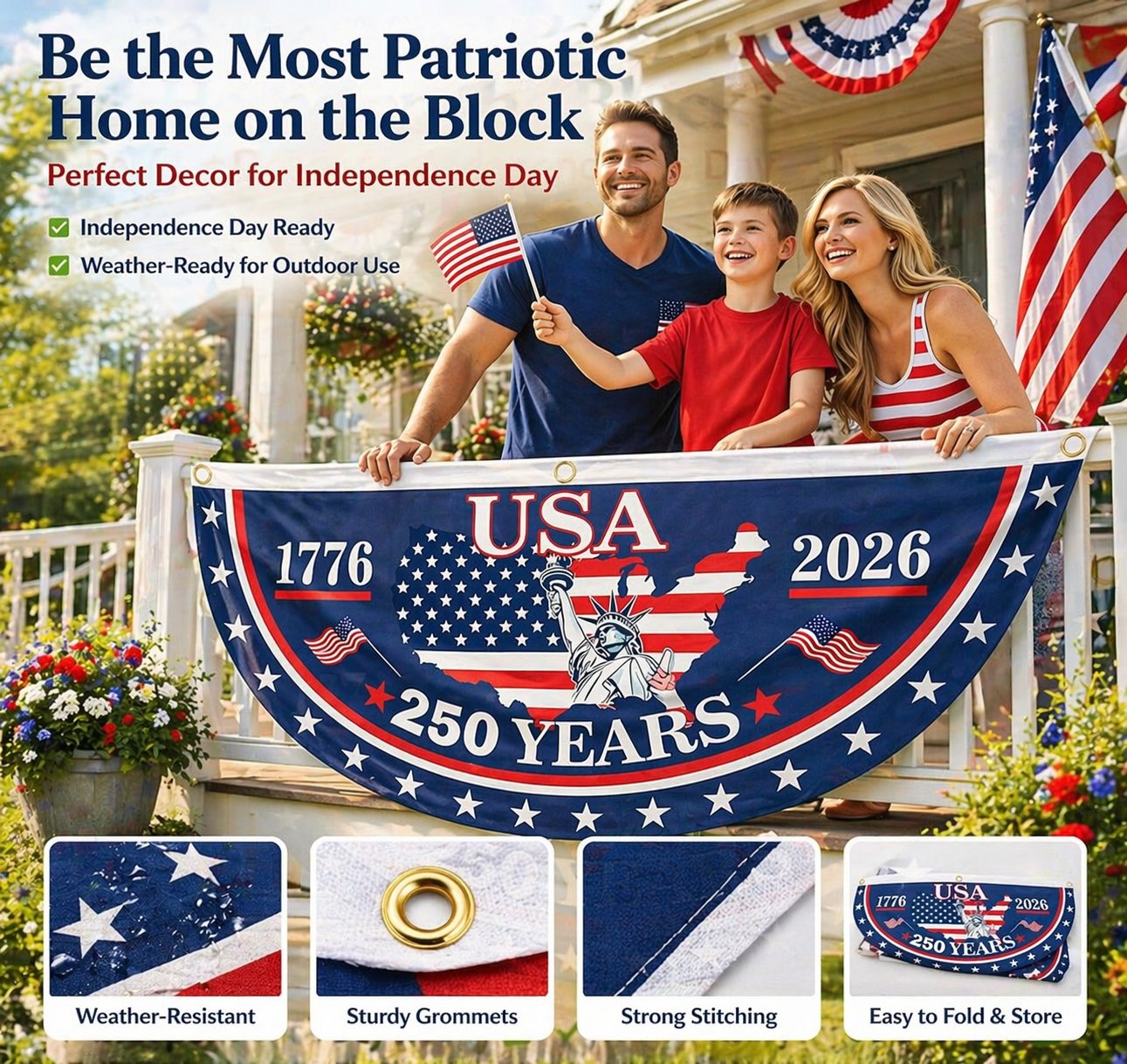 Gedenkbanner zum 250. Jubiläum der USA – doppellagig und wetterfest