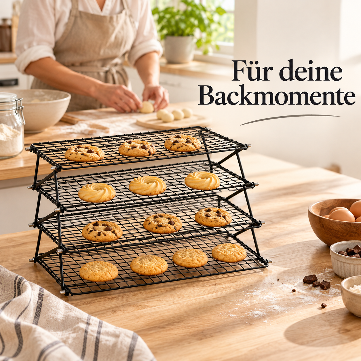 Vierstöckiges Abkühlgitter für mehr Platz beim Backen
