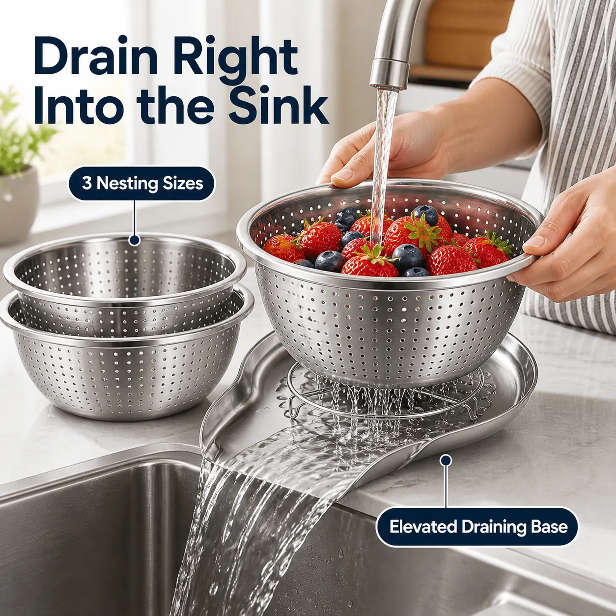 Stainless steel colander set