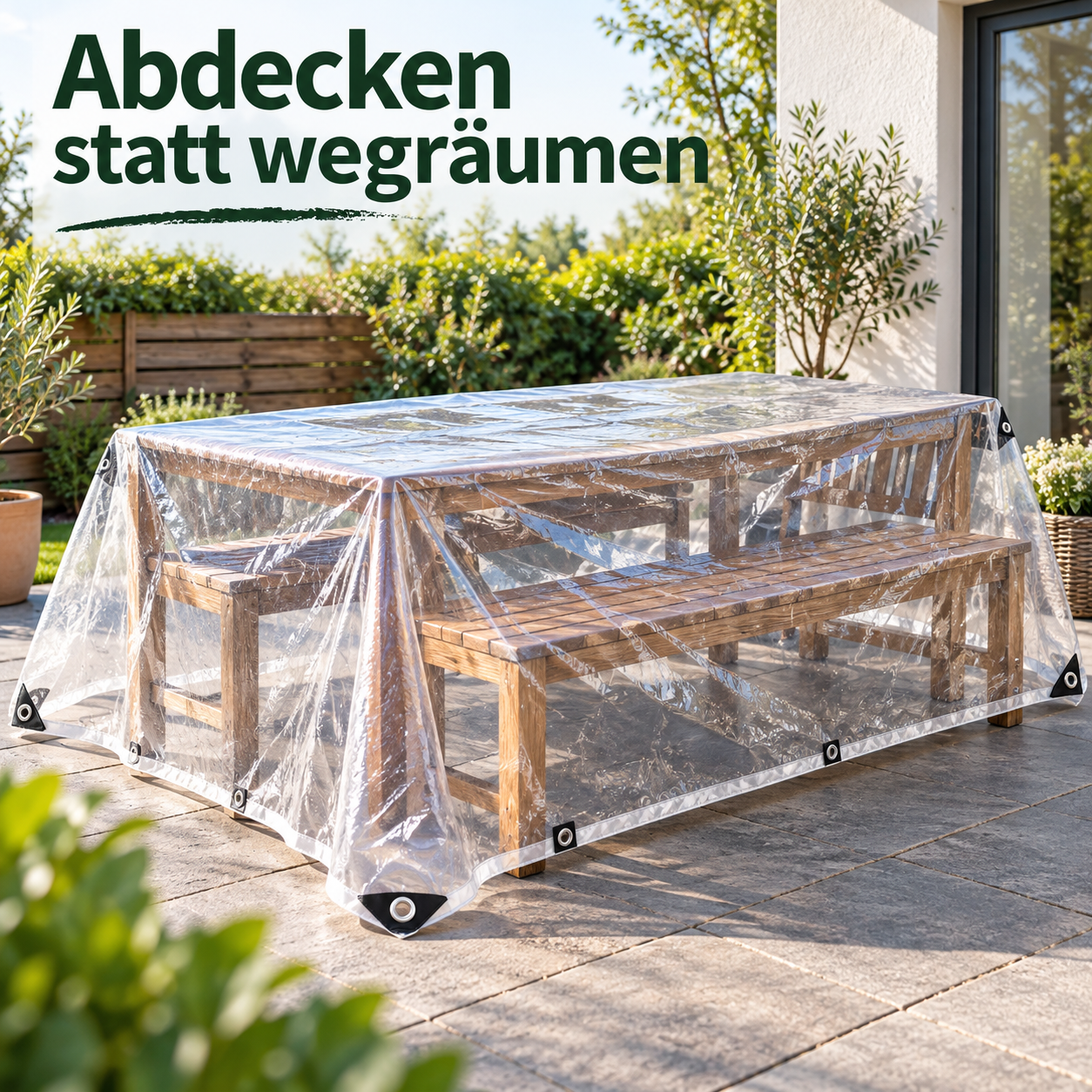 Transparente Schutzplane für freie Sicht bei Wind und Regen