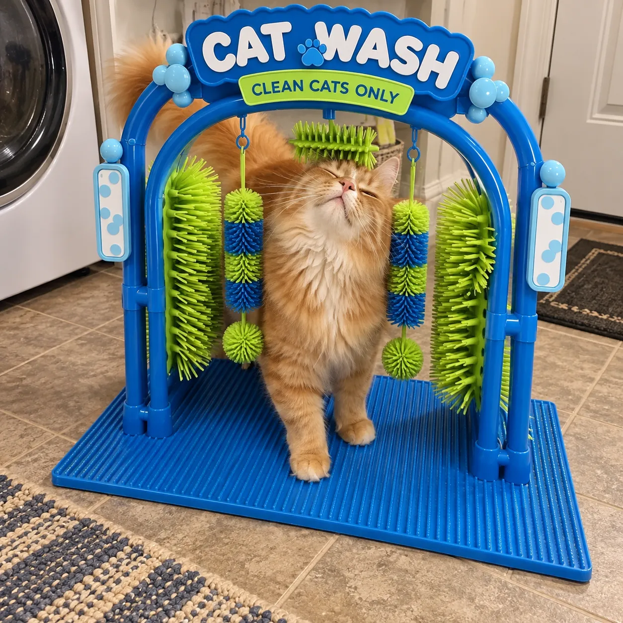 Orange cat enjoying the top brush
