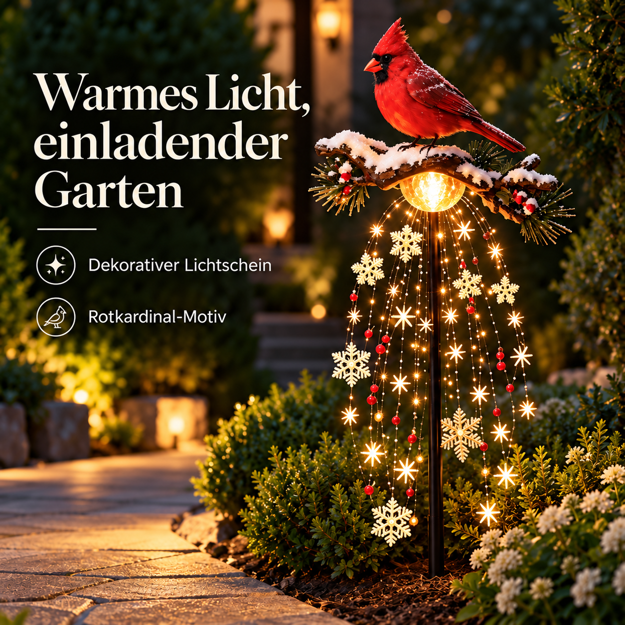 Dekorative Gartensteckleuchten – Rotkardinal, Engel & Bär